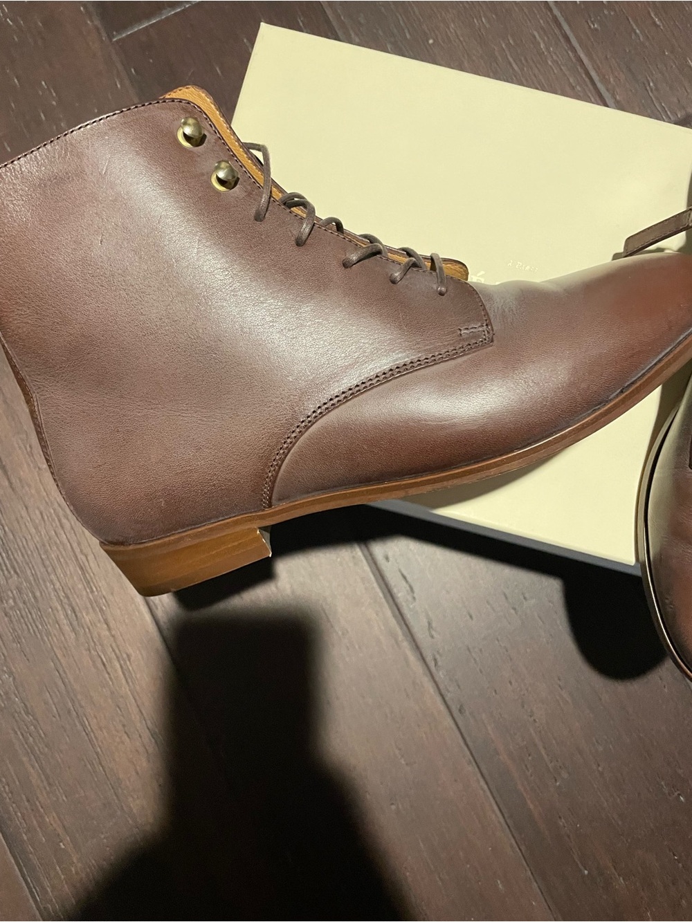 Sézane Brown Leather Lace-Up Ankle Boots - Picture 2 of 4
